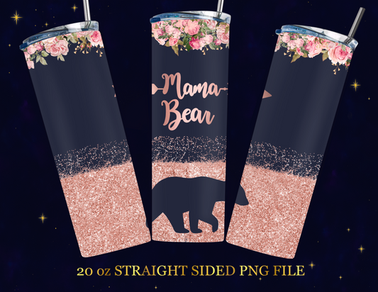 🐻 Mama Bear Glitter Floral Tumbler PNG Wrap